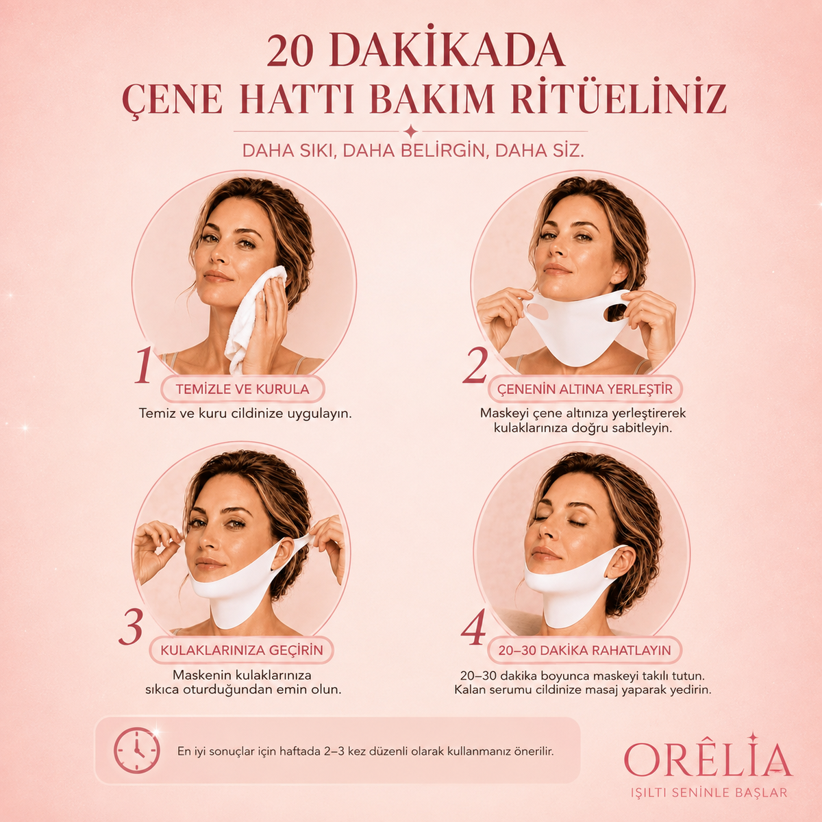 Orélia™ – Çene Hattı ve Boyun İçin Lifting Kolajen Maskesi